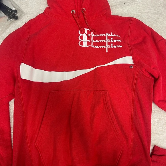 Champion X Coca Cola Hoodie Mens Small Red Reverse Weave Fleece Sweatshirt - Picture 4 of 6